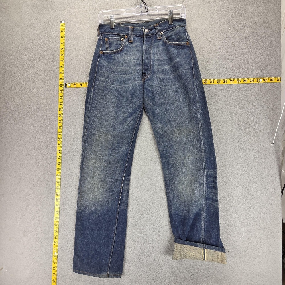 Vintage Levis 501 Jeans Mens Blue Selvedge LVC Valencia 555 Whiskers Fits 26x30